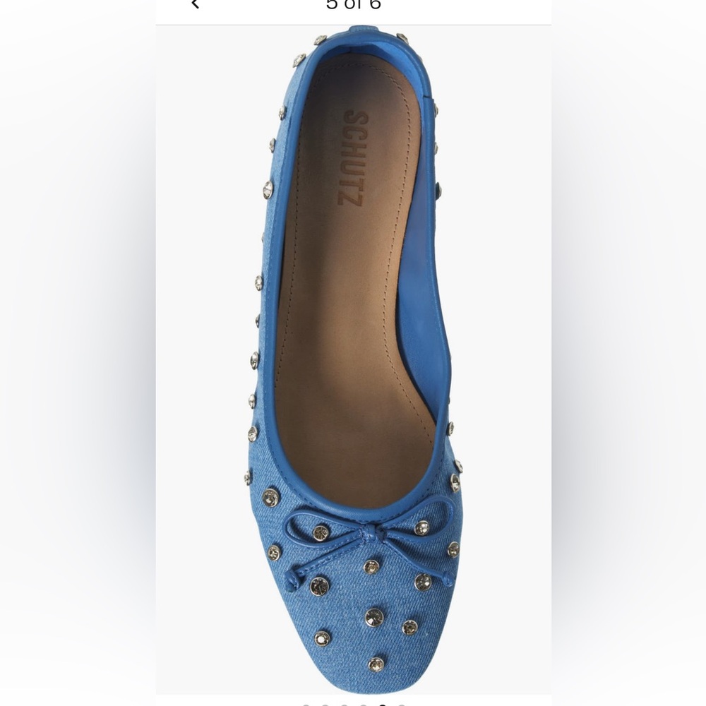Schutz Arissa Rhinestone Flats Women’s Size 7B Azul Blue Slip-On Shoes NEW w box - Picture 3 of 10